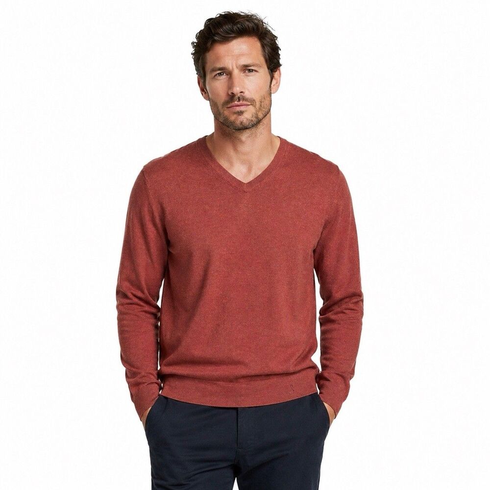 Banana Republic Luxury Blend Red Silk Cashmere V-Neck Long Sleeve Sweater Men L